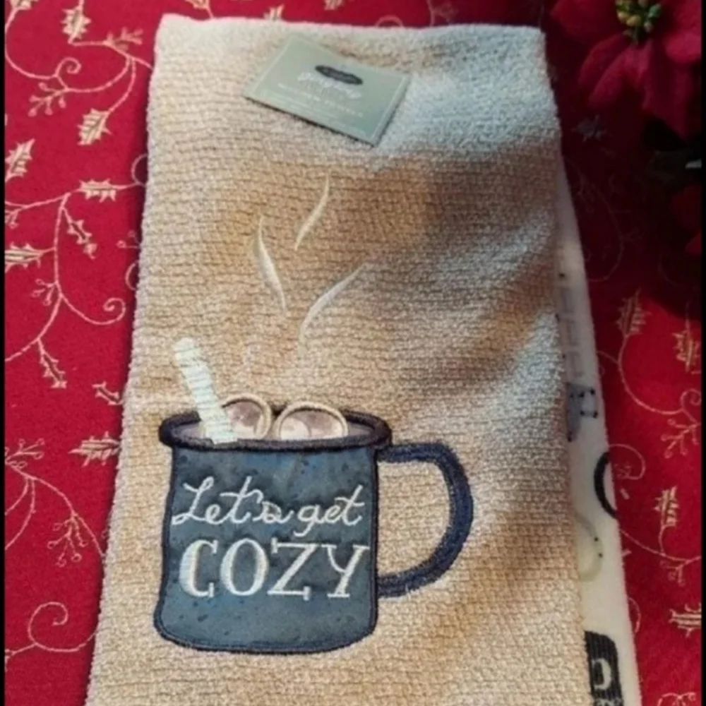 Farmhouse Charm Cup of Cozy Mug Winter Kitchen Towels Set BNWT RETIRED 1 Left!